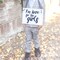 Ritzy Rose Cute Ring Bearer Sign - Black on 11x8in Ivory Linen Cardstock with Dusty Blue Ribbon